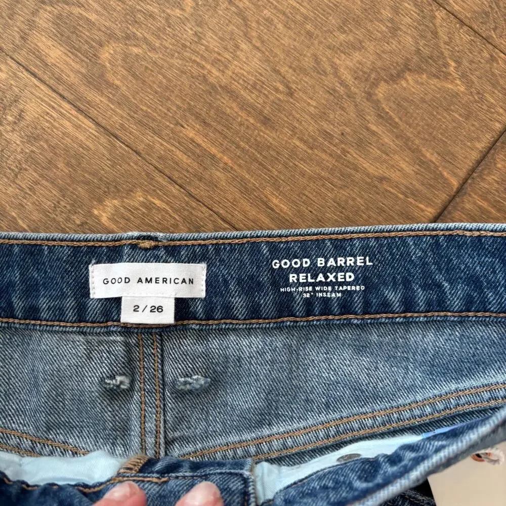 GOOD AMERICAN Good Barrel Relaxed Standard Fit Jeans Women's Size 2 Indigo Denim - Picture 4 of 9